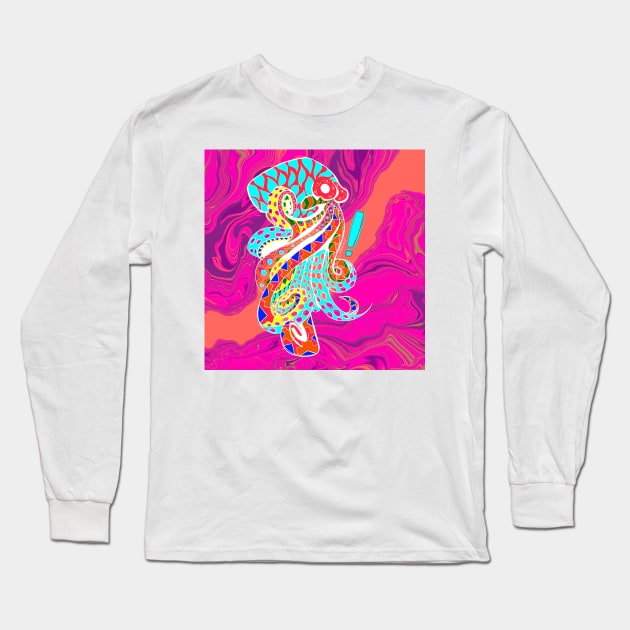 octopus in magical glitch in ecopop pattern mandala Long Sleeve T-Shirt by jorge_lebeau